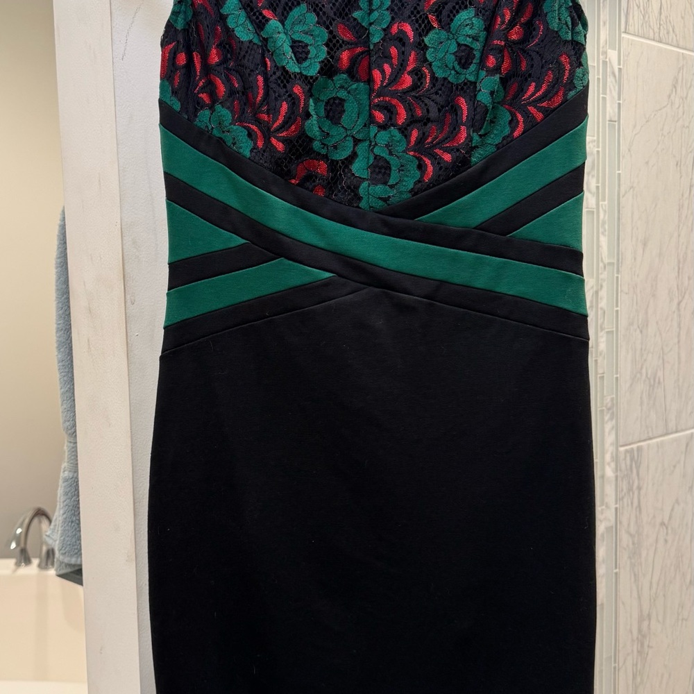 Black Red Green Lace PatchWork Bodycon Dress